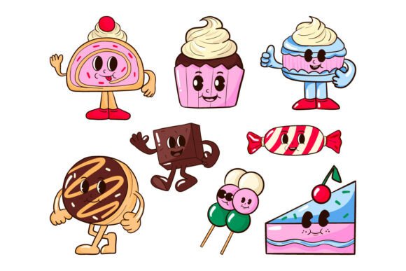 Download Fun Dessert Retro Character Bundle - Dessert retro Collection
