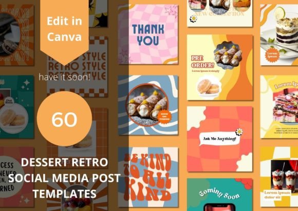 Download 60 Dessert Retro Social Media Templates - Dessert retro Collection